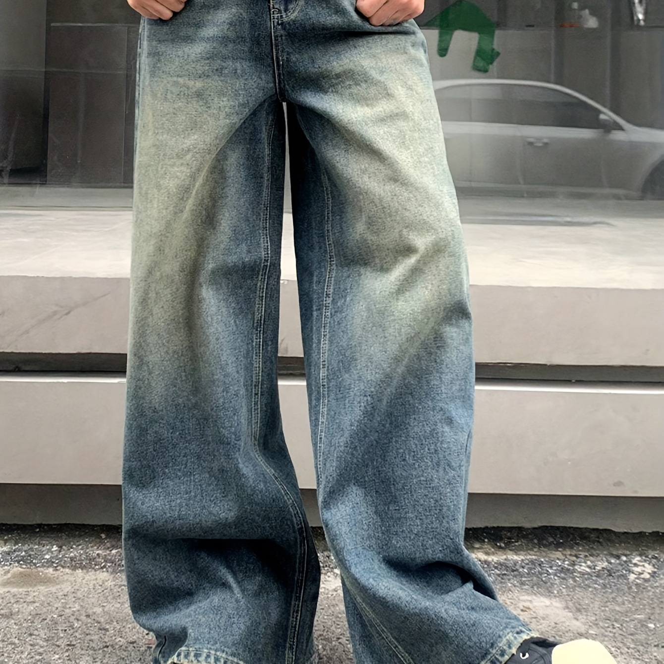 

Men's Loose Fit Wide Leg Jeans, Men's Stylish Comfy Denim Pants, Retro Style Fashion