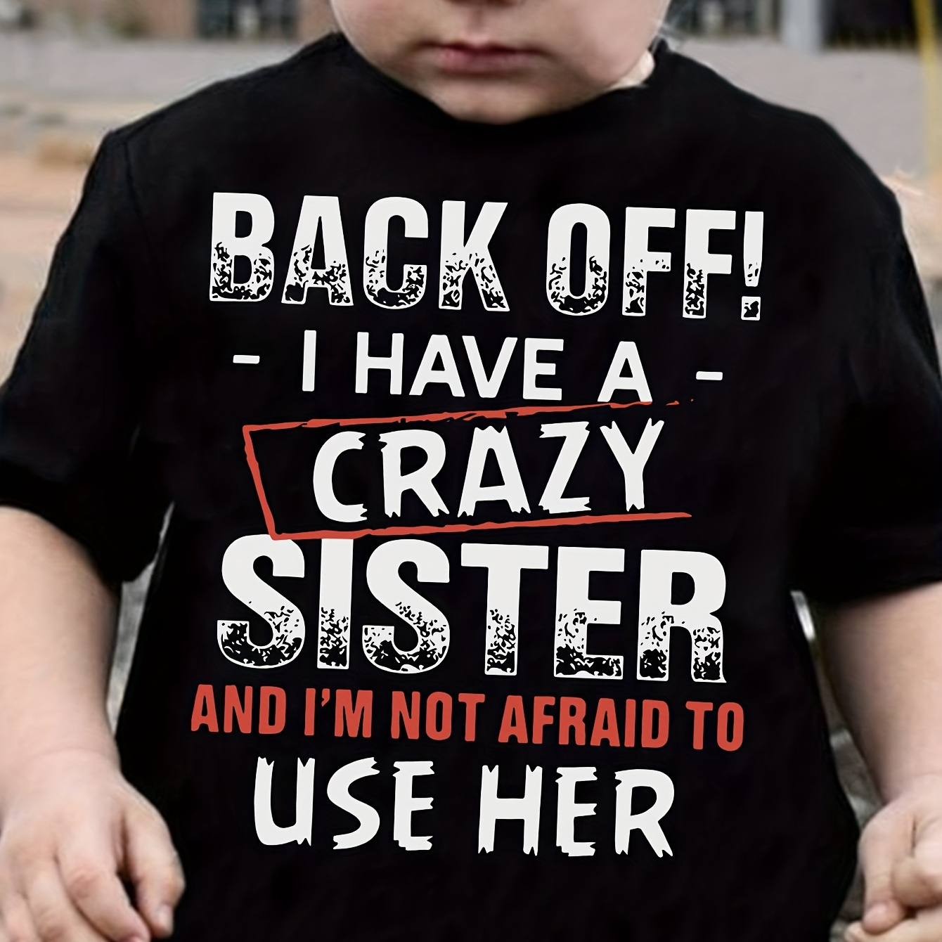 

I Have A Crazy Sister Print Boy's Creative T-shirt, Vibrant Comfortable Crew Neck Top, Kids Summer Clothing