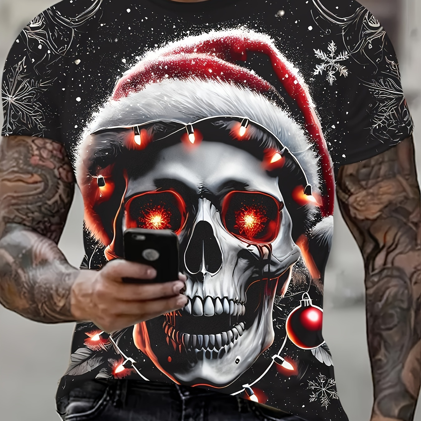 

Men's 3d Skull Print T-shirt With Lights - Casual, Comfortable Short Sleeve Tee For Summer Outdoor Wear