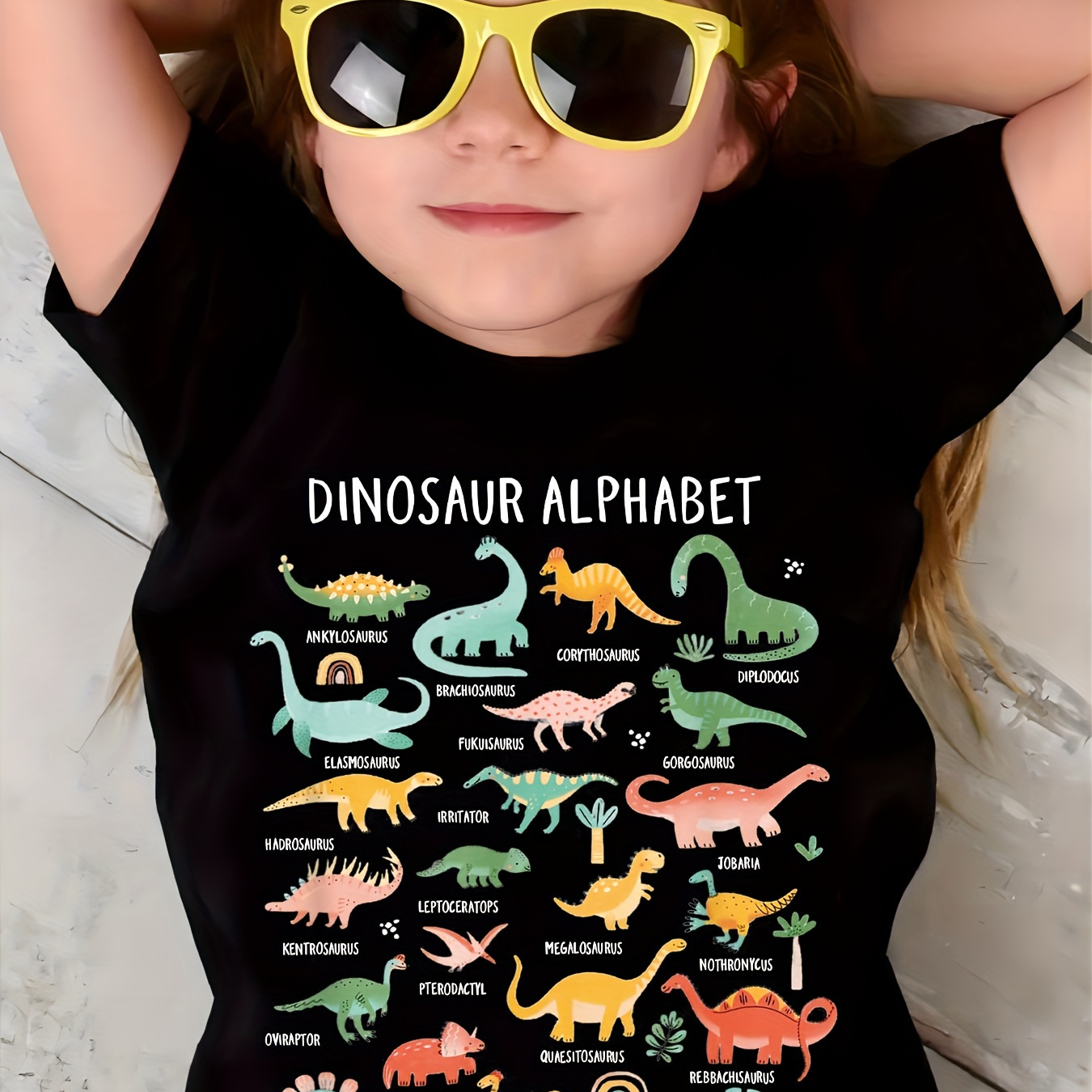 

Dinosaur Print Creative T-shirts, Soft & Elastic Comfy Crew Neck Short Sleeve Tee, Girls' Summer Tops