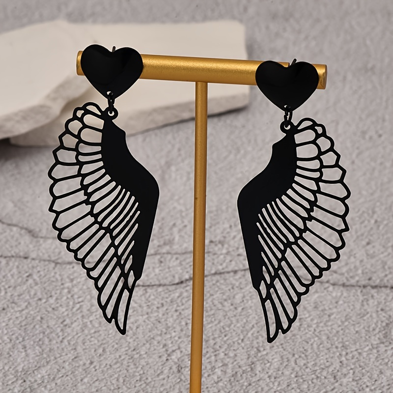 

Boucles d'oreilles gothiques à grandes ailes noires pour femmes - Bijoux de style punk - Accessoires de fête d'Halloween