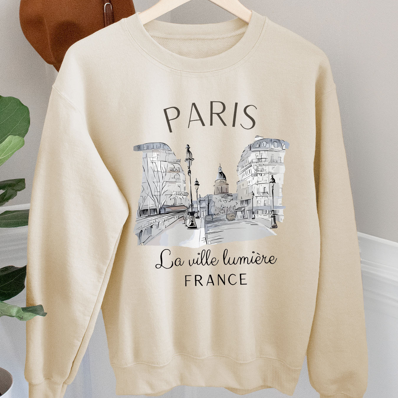 

Paris Print Sweatshirt, Crew Neck Casual Sweatshirt For Fall & Spring, Women's Clothing