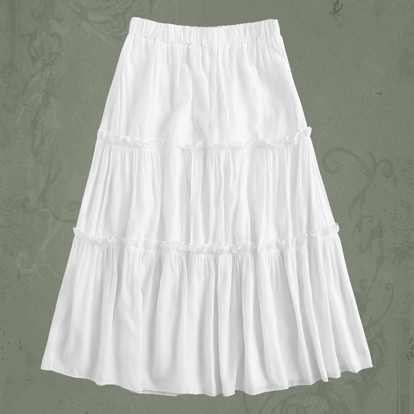 

Solid Color Ruffle Hem Skirt, Elegant Elastic Waist Layered Pleated Loose Skirt For Spring & Summer, Women's Clothing