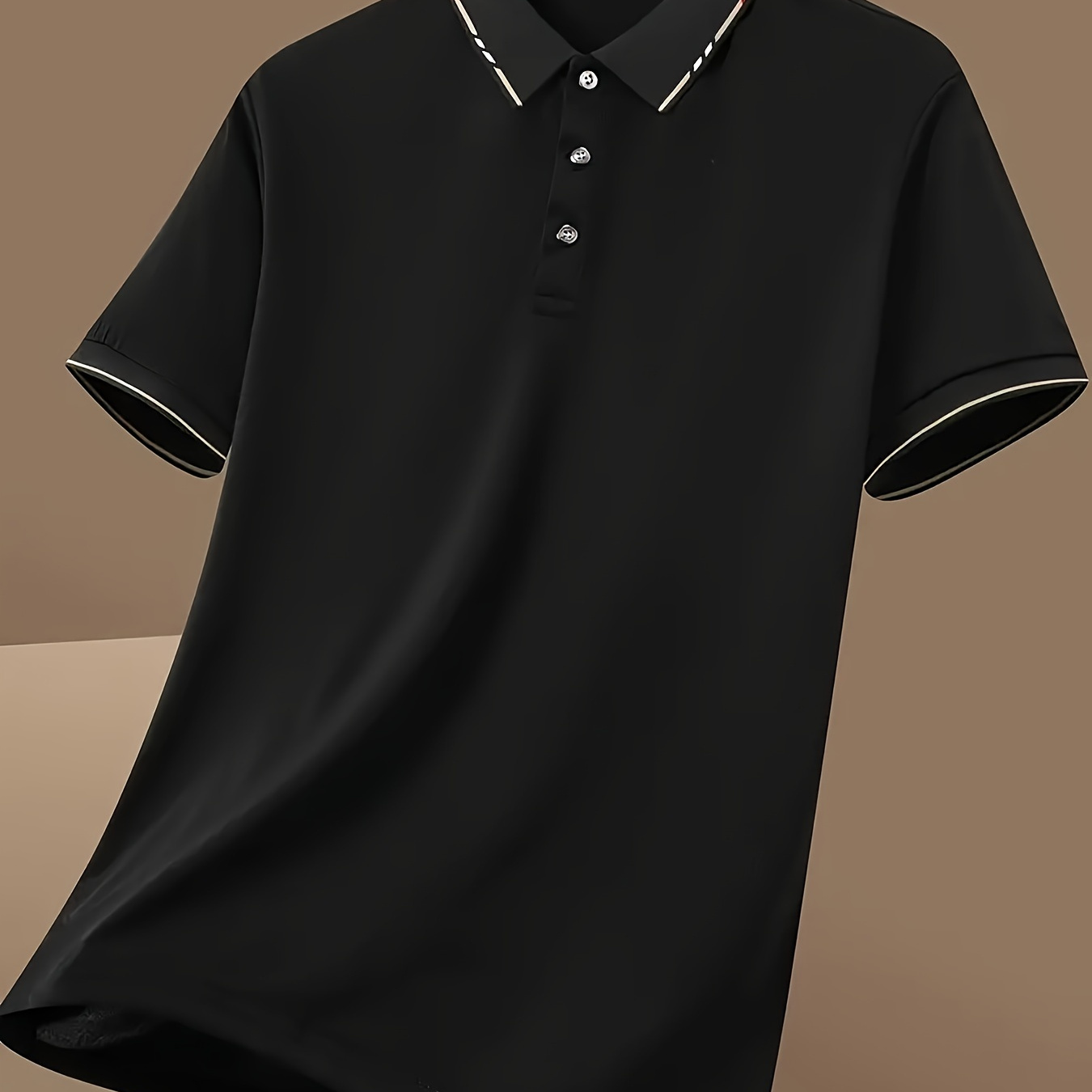 

Men's Trendy Solid Short Sleeve Lapel Golf Shirts, Casual Style Slight Stretch Regular Fit Summer Tops, Summer Golf Shirts