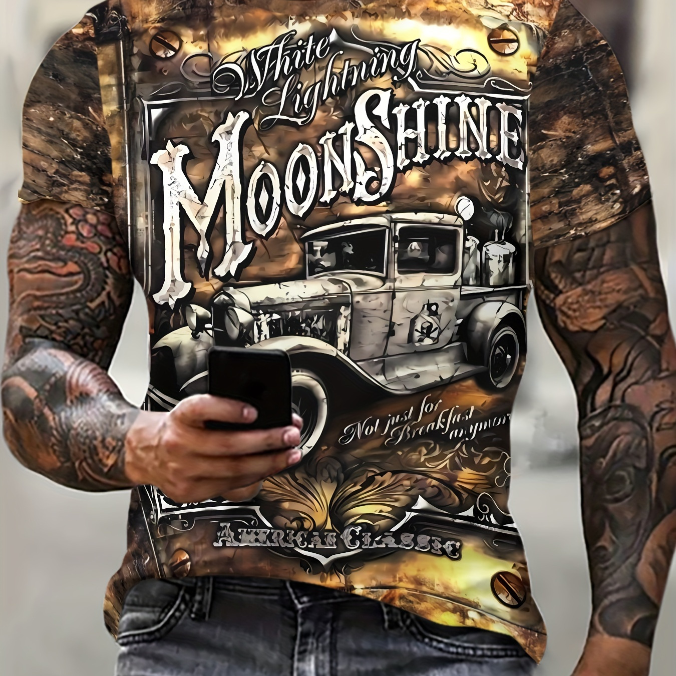 

Men's Trendy Graphic Tee - Casual Round Neck, Stretch Polyester , Non-transparent Letter