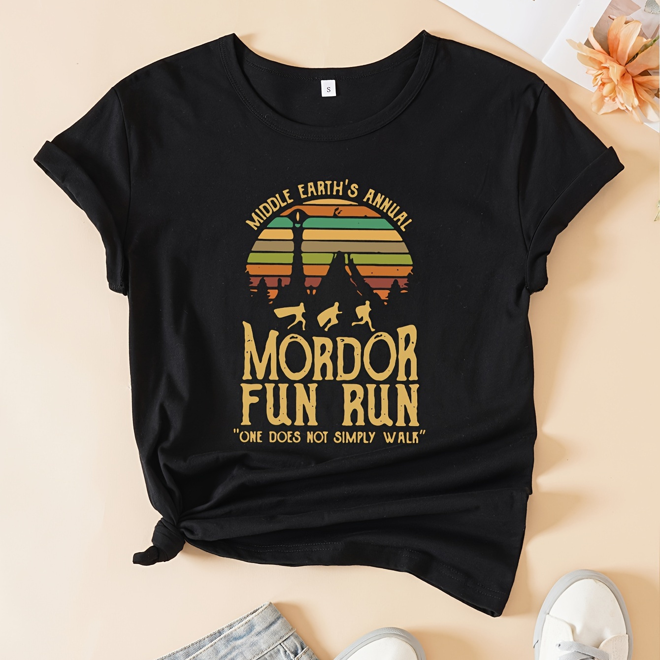 

Plus Size Letter Print T-shirt, Short Sleeve Crew Neck Casual Top For Summer & Spring, Women's Plus Size Clothing