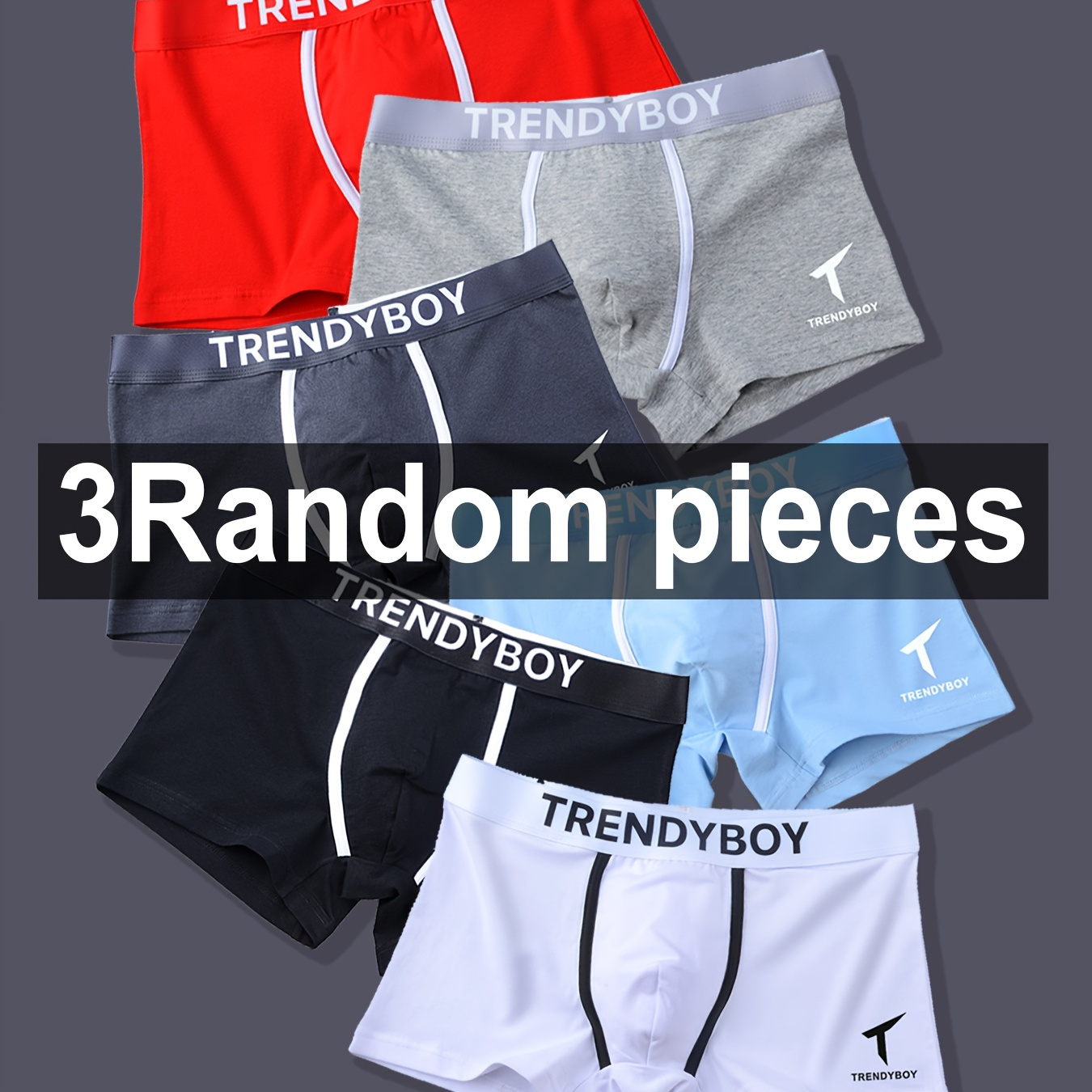 

3-pack Trendyboy Men's Boxer Briefs, Breathable Soft Athletic Shorts, Fit Underwear, Geometric-pattern Knit Fabric, Regular Cut, 95% Polyester 5% Elastane, 140gsm - Assorted Colors