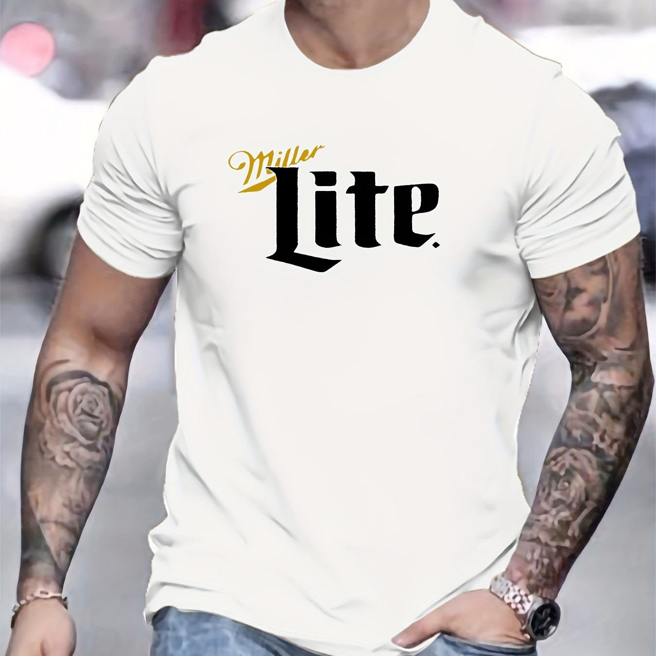

Lite Letters Print Tee Shirt, Tees For Men, Casual Short Sleeve T-shirt For Summer
