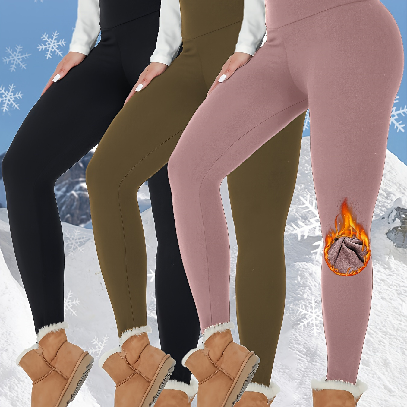 Women's Winter Warm Fleece Lined Sports Leggings Solid Color