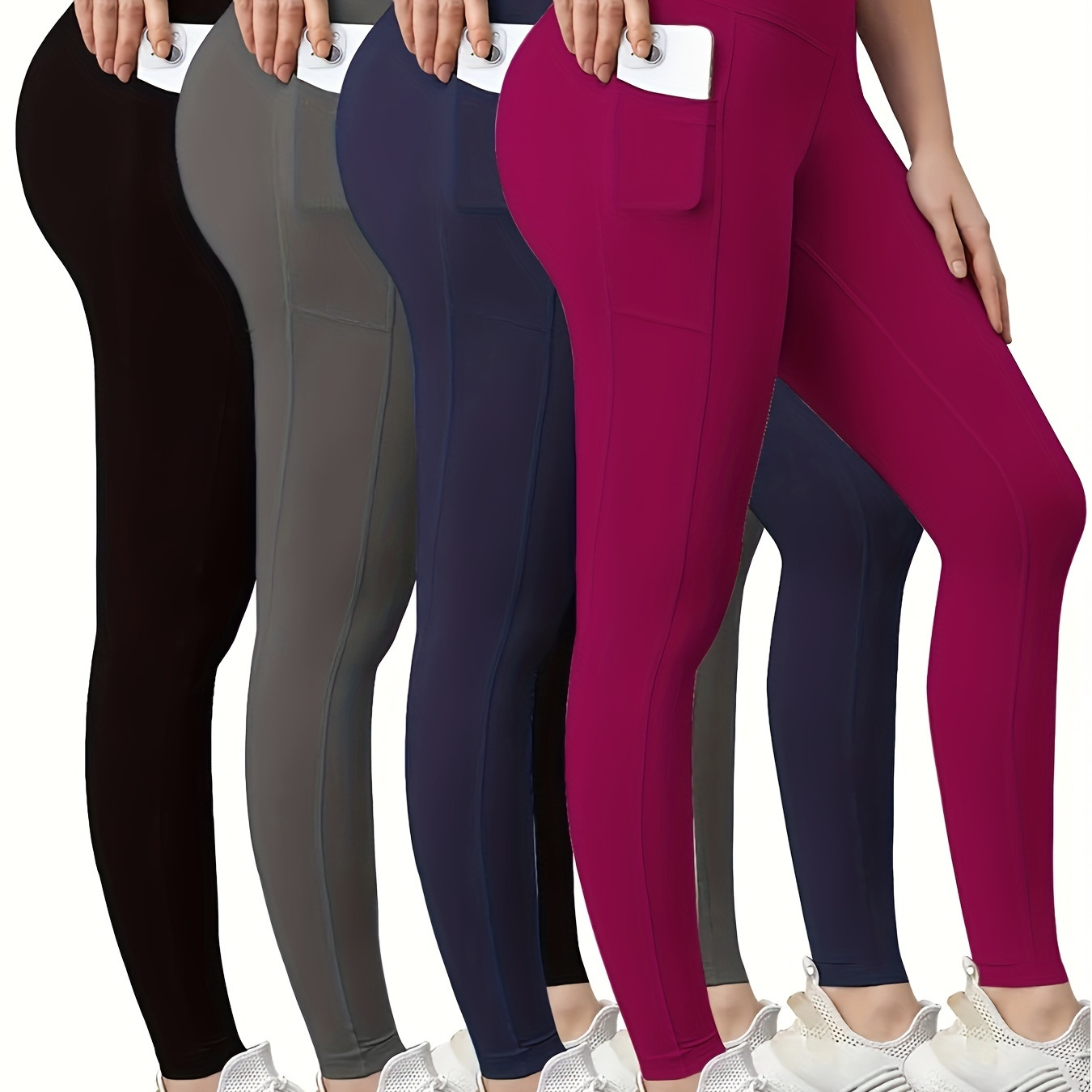 

4pcs High Waist Yoga Leggings With Pocket - Seamless, Butt Lifting, And - Women's Activewear - For Fall & Winter Wide Waistband