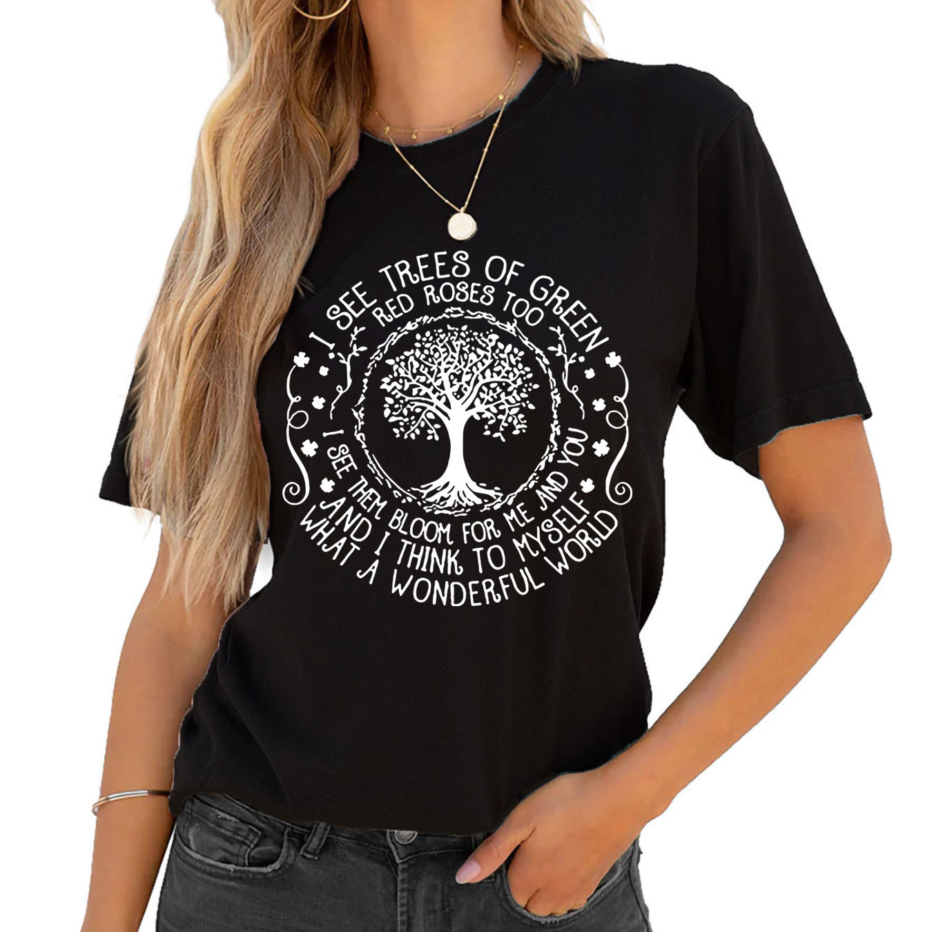 

Tree Print T-shirt, Short Sleeve Crew Neck Casual Top For Summer & Spring, Women's Clothing