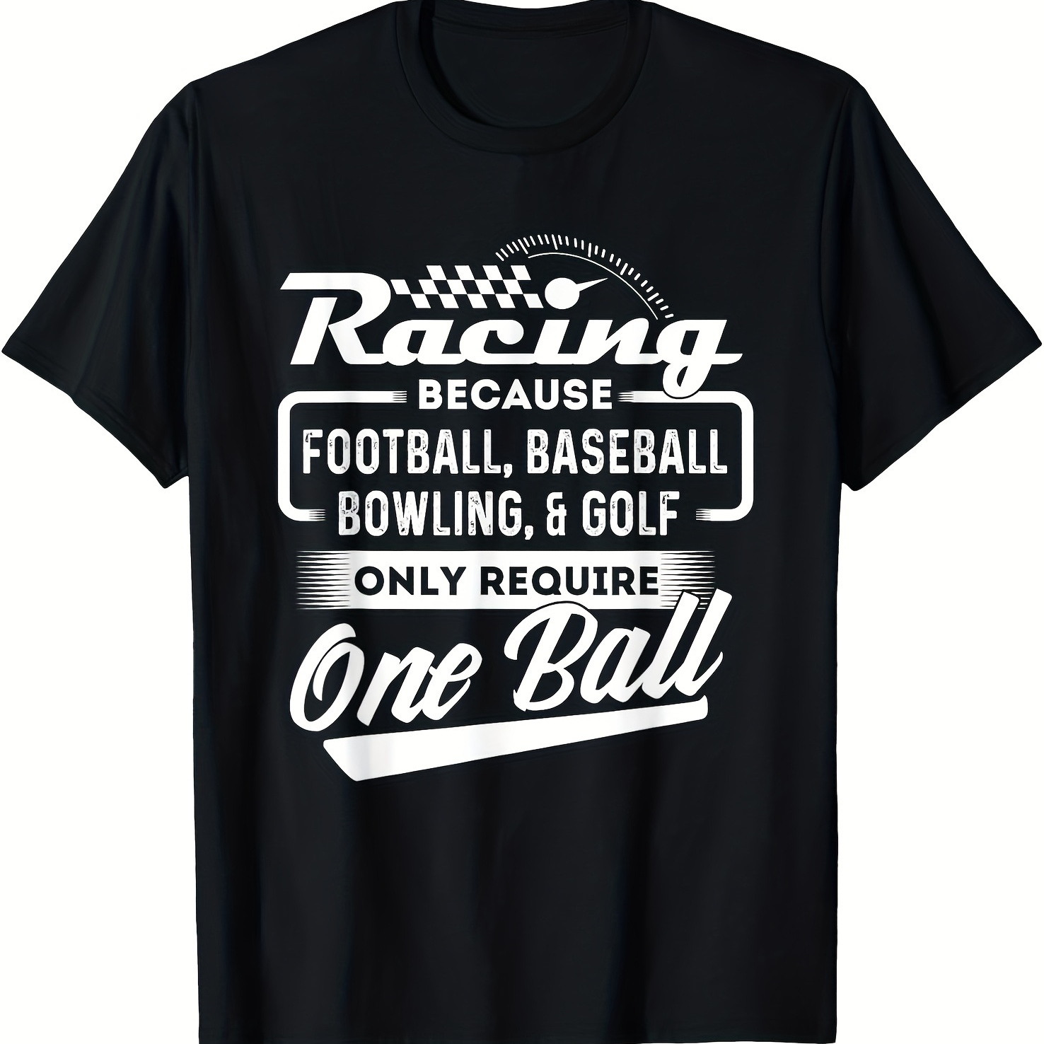 

Men's Racing Graphic T-shirt - Funny Design With "racing Football, Baseball, Bowling & " Print, Breathable Cotton, Casual Short Sleeve, Wear, Black, 220g