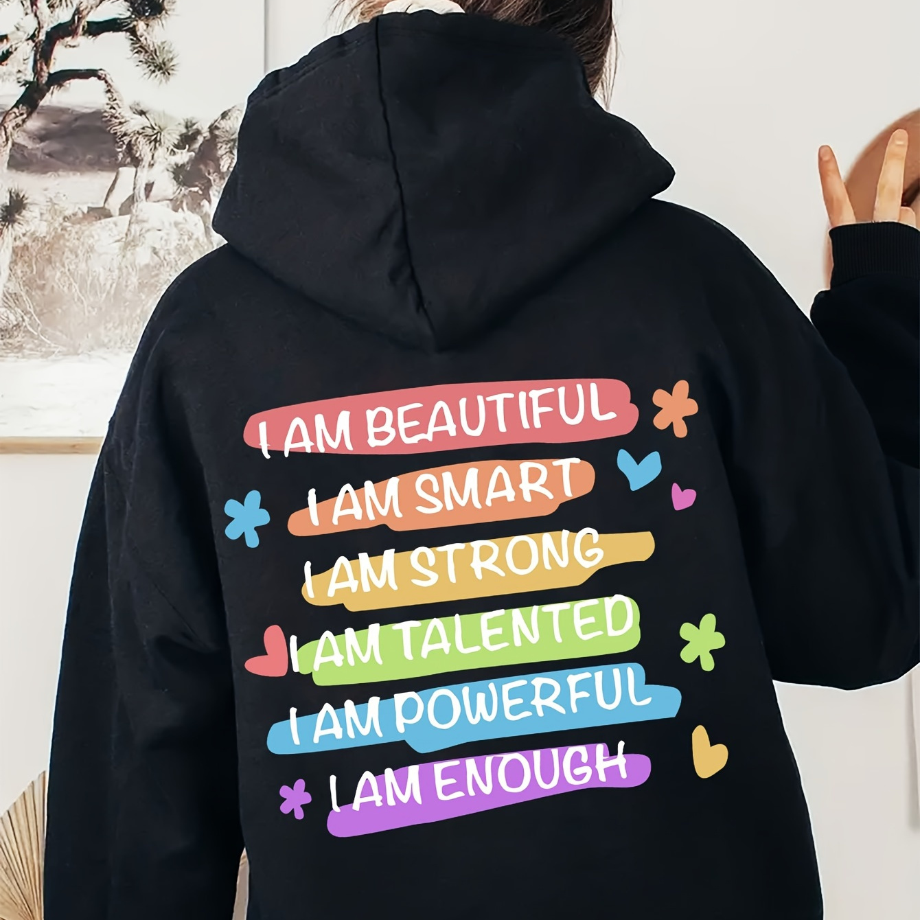

Letter Print Zip Front Hoodie, Casual Slant Pockets Long Sleeve Drawstring Hoodie For Fall & Winter, Women's Clothing