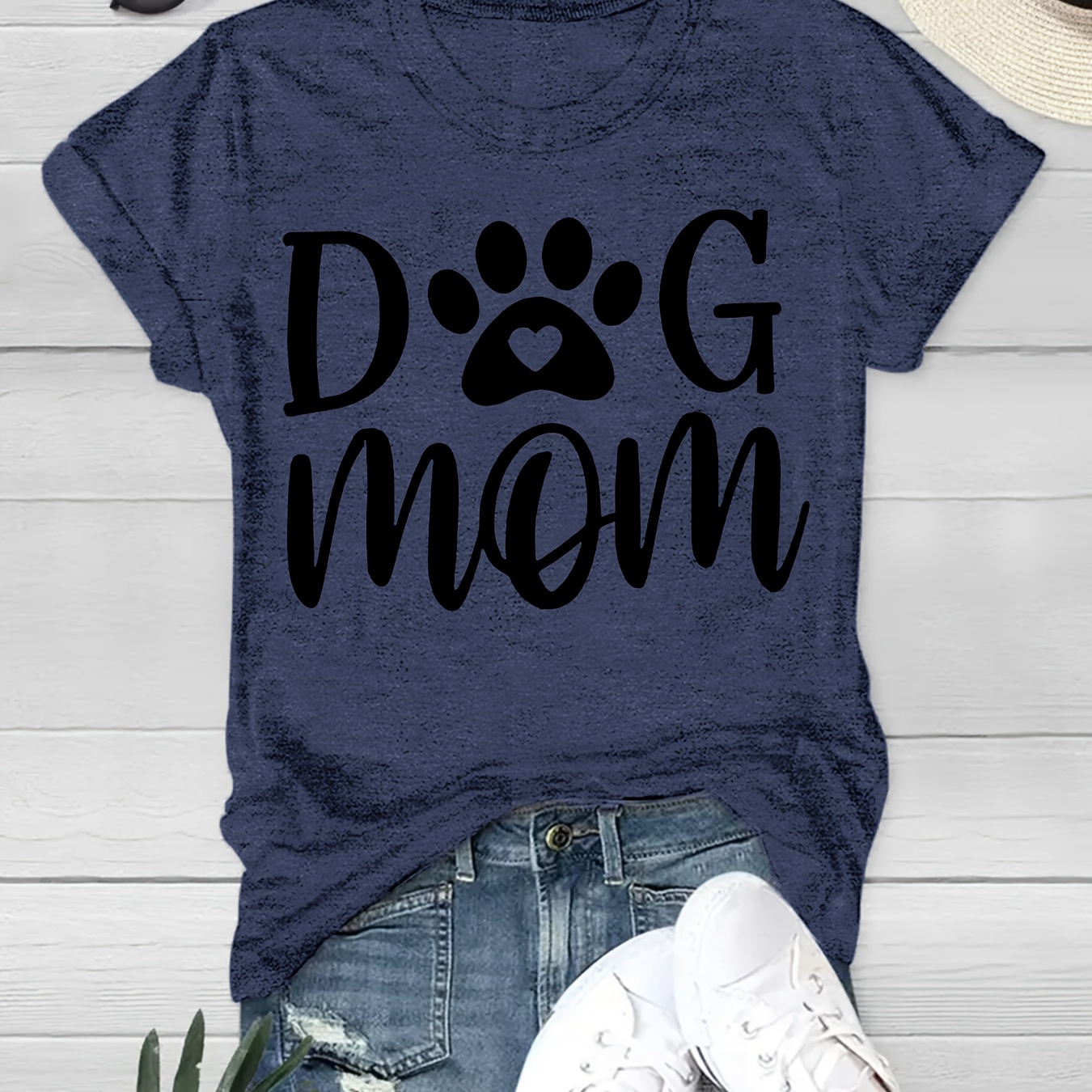 

Dog Mom Print T-shirt, Casual Crew Neck Short Sleeve Top For Spring & Summer, Women's Clothing