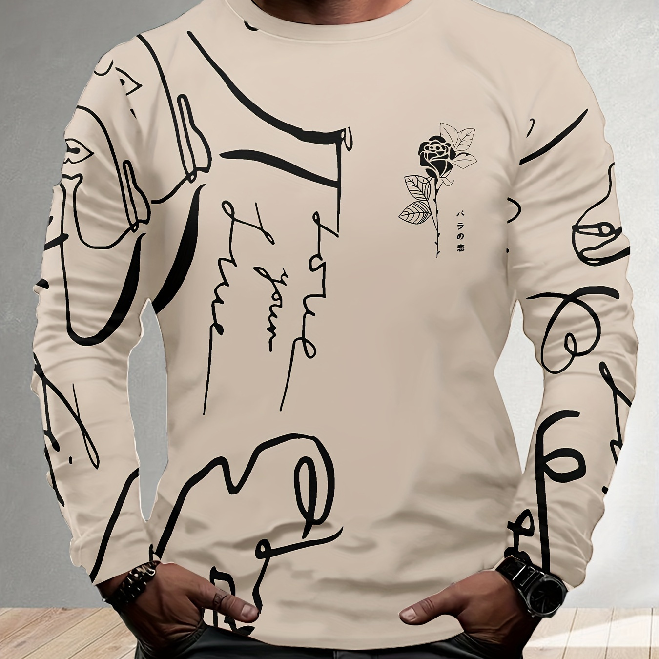 

Men's Giraffe Print Long Sleeve T-shirt - Casual & Stylish, With 3d Graphics, Spring/fall