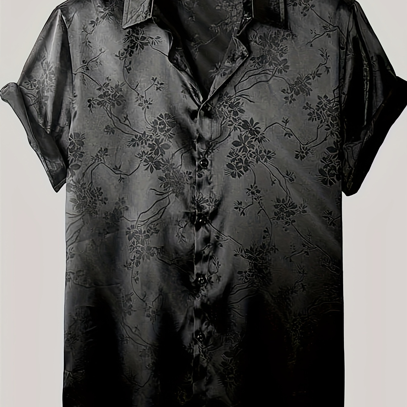 TEMU Men's Floral Print Shirt, Casual Lapel Button Up Short Sleeve Shirt For Outdoor Activities