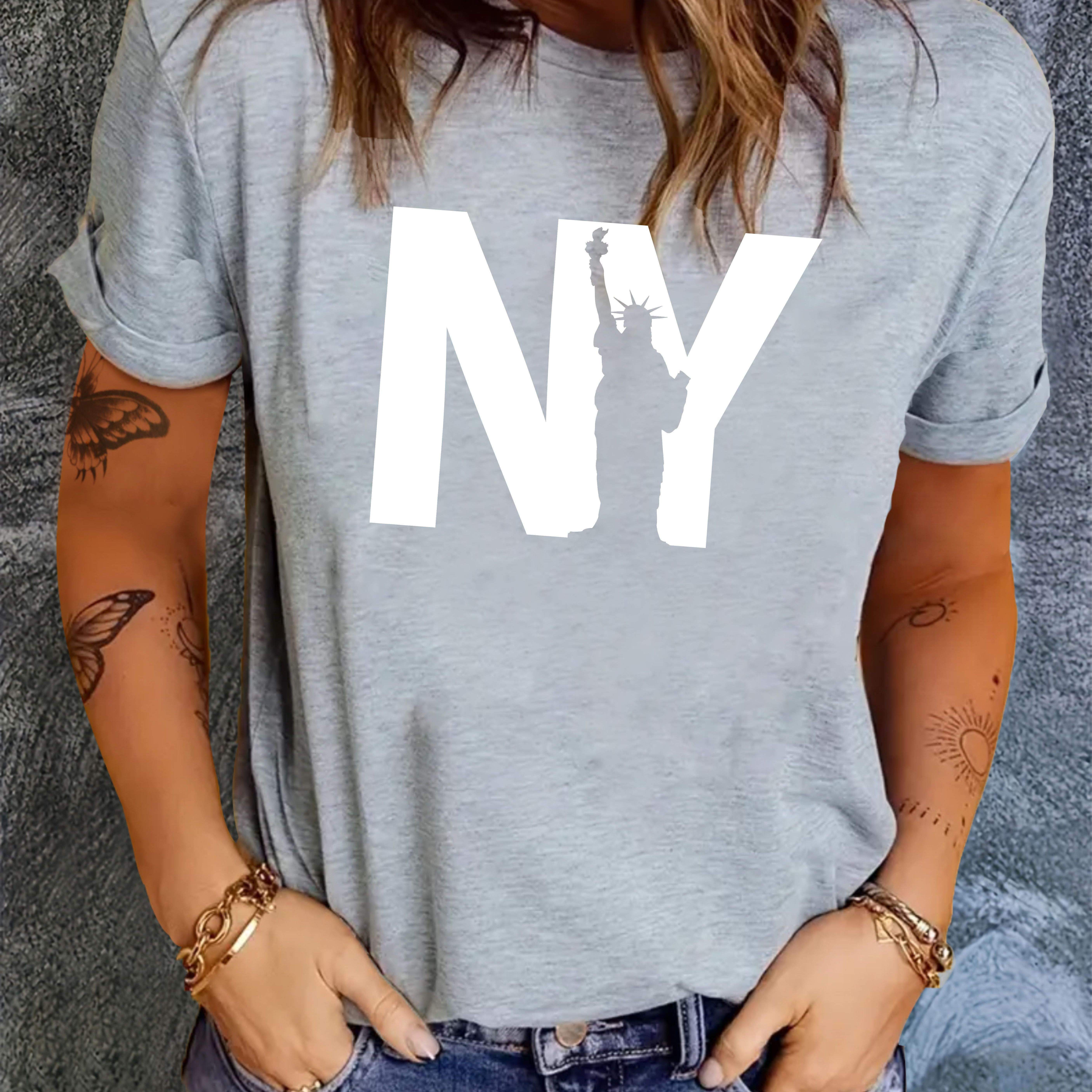 

New York Print T-shirt, Casual Crew Neck Short Sleeve Top For Spring & Summer, Women's Clothing