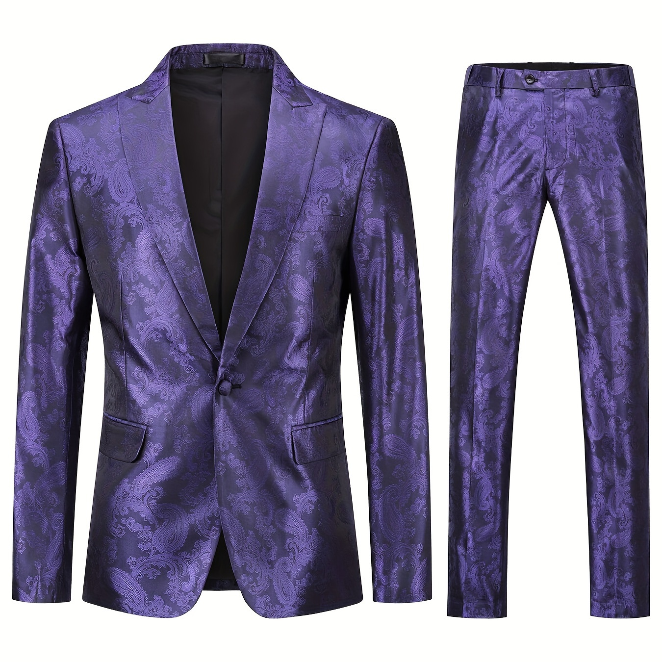 

Formal 2 Pieces Set, Men's 1 Button Jacquard Suit Jacket & Dress Pants Suit Set For Business Dinner Wedding Party