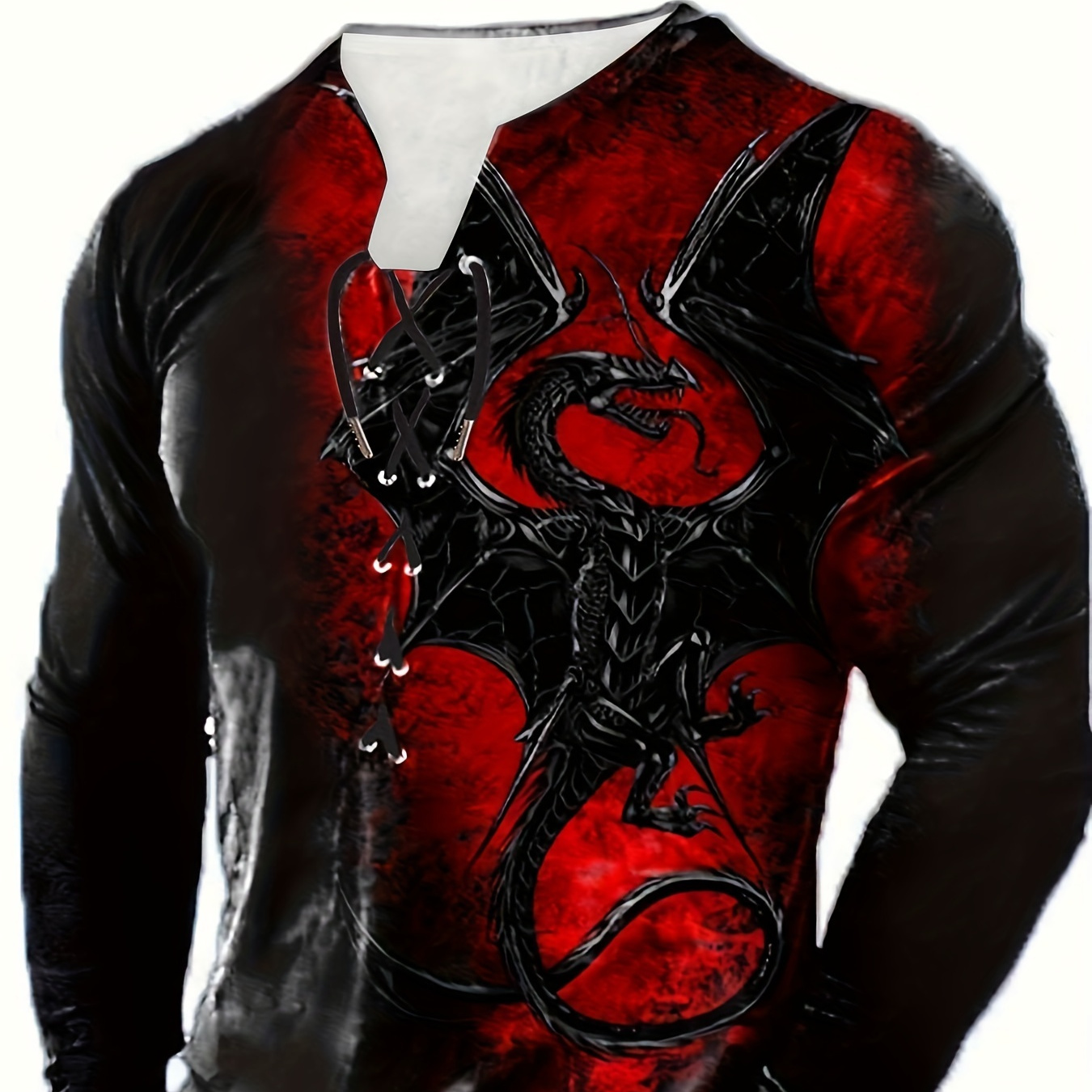 

Scary Dragon 3d Print Men's Gradient Long Sleeve Henley Tee, Men's Special Clothing For Spring Fall