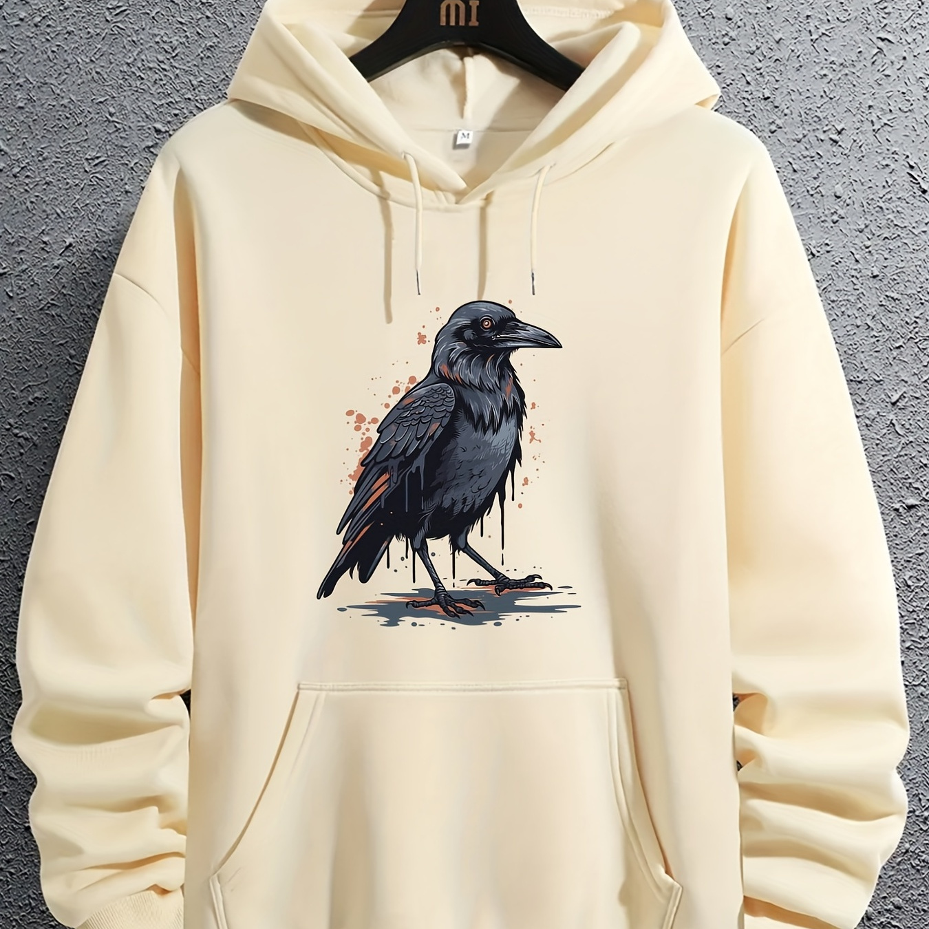 

Crow Print Hoodie, Cool Hoodies For Men, Men's Casual Graphic Design Pullover Hooded Sweatshirt With Kangaroo Pocket Streetwear For Winter Fall, As Gifts