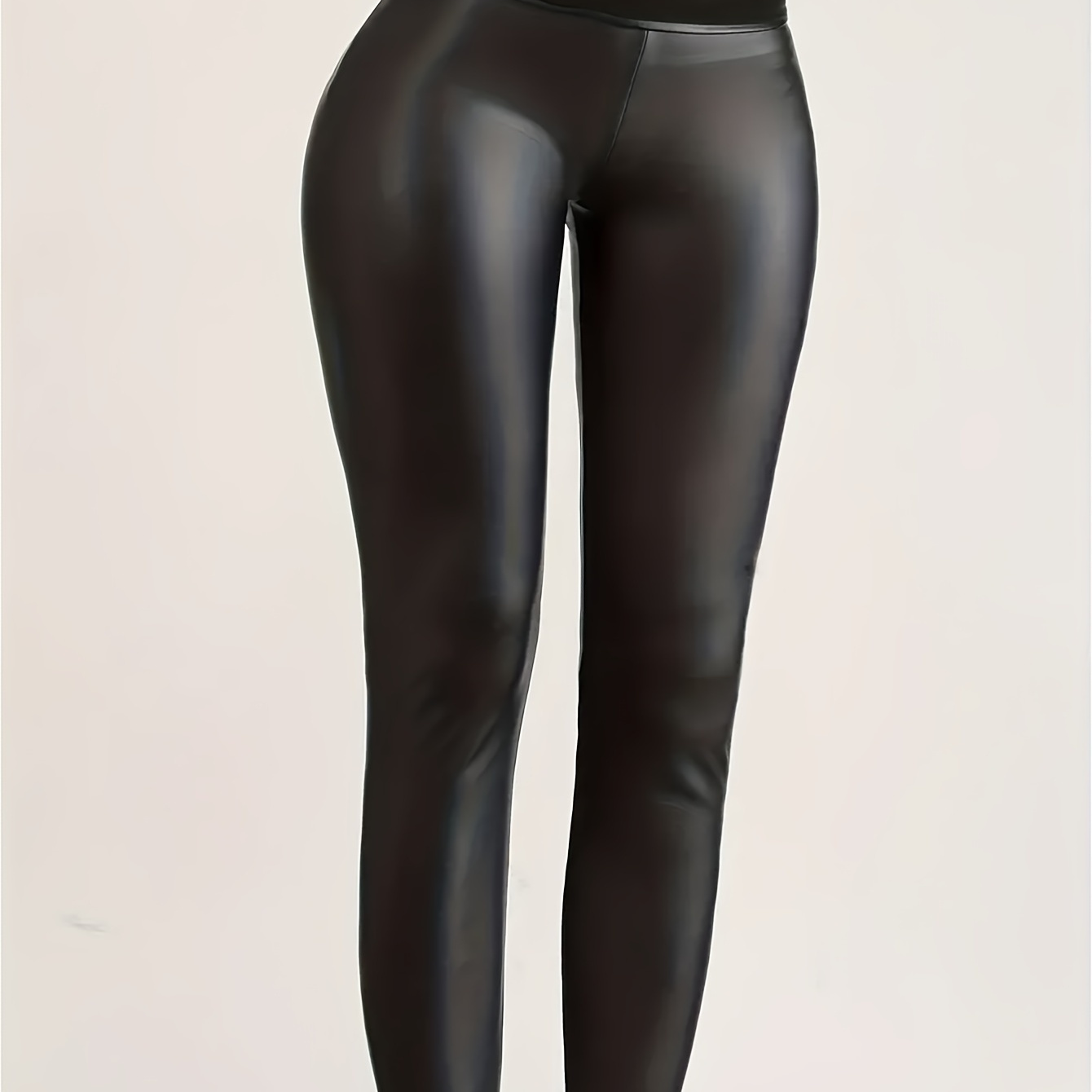 

Women's High-waist Fleece-lined Stretchy Leggings - Slimming Leather Look, Casual Long Pants For Fall/winter