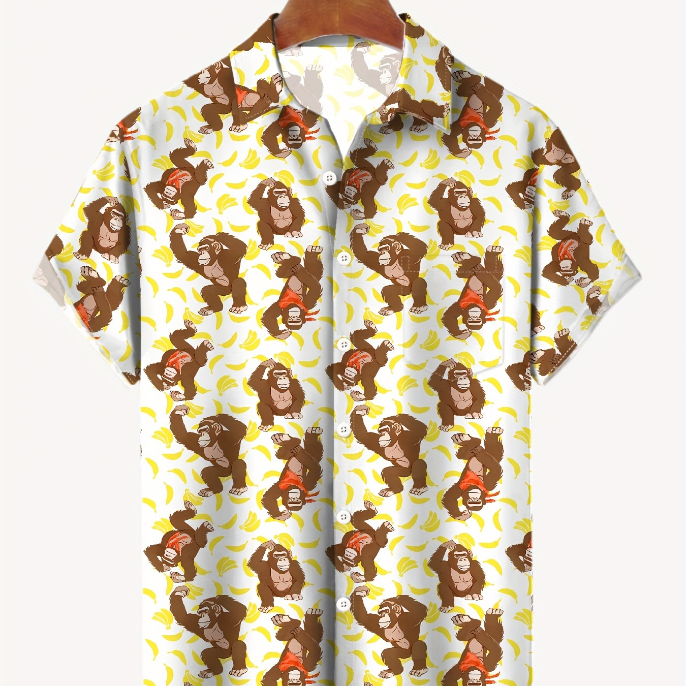 

Men's Monkey Print Shirt, Casual Lapel Button Up Short Sleeve Shirt For Outdoor Activities