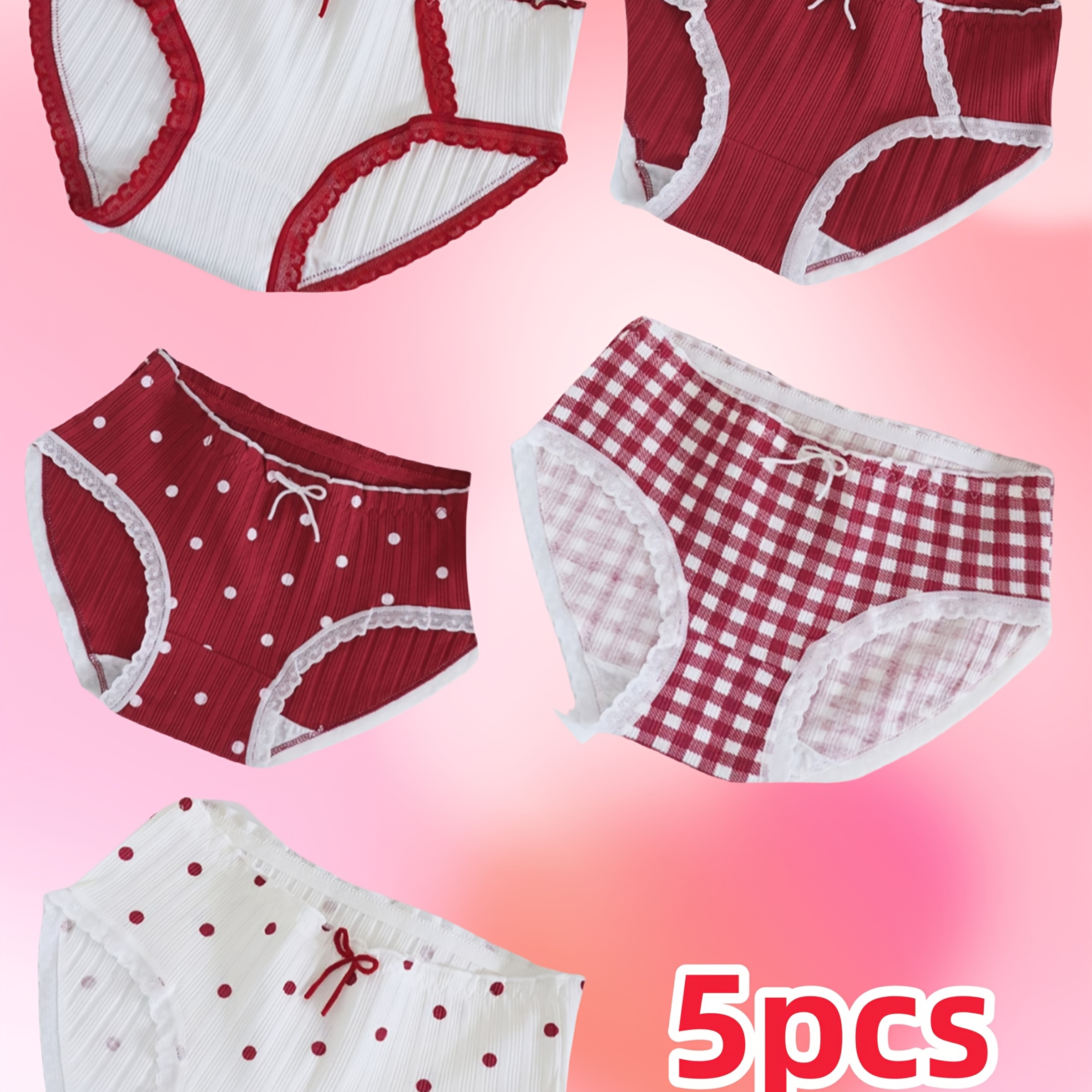 

5- Mid-rise Bow Underwear For Women - Christmas Sweet Panties Lining