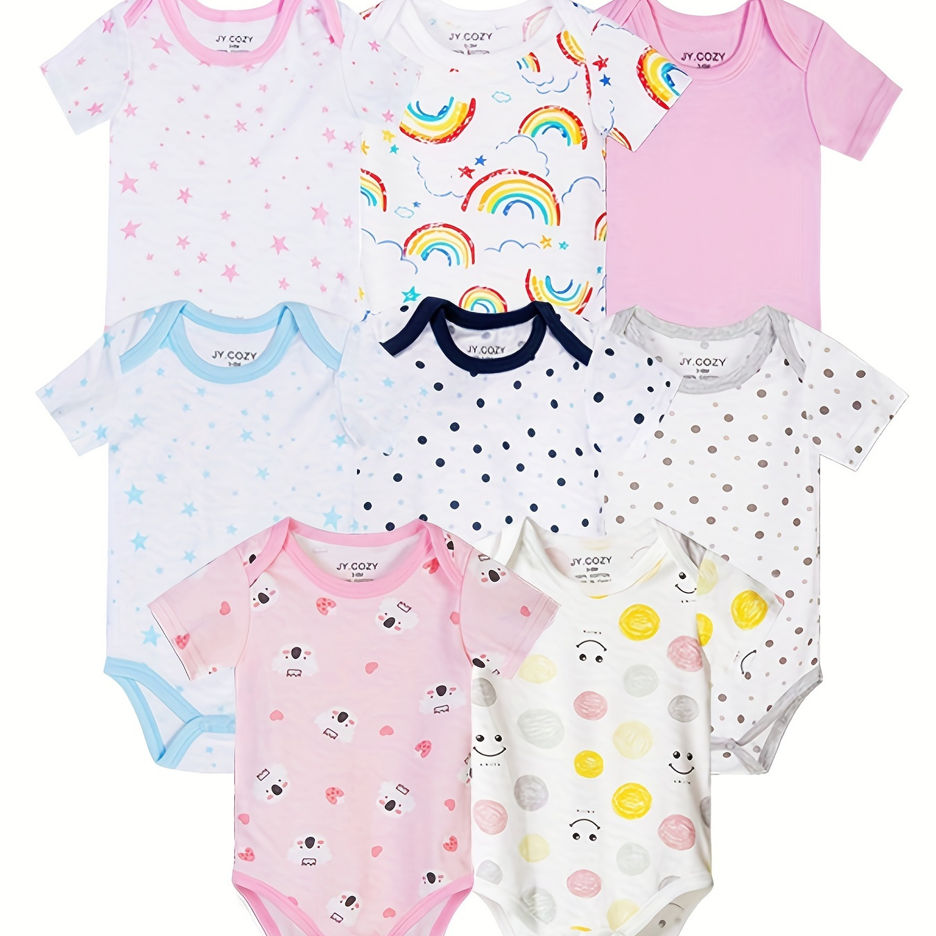 

8pcs Newborn Baby Girls Cotton Comfy & Cute Print Rompers, Perfect For Pregnancy Gifts