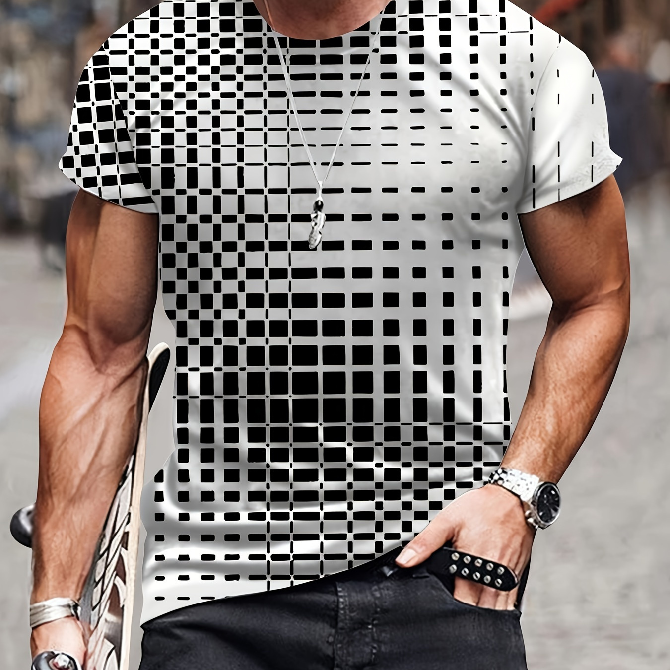 

Novelty 3d Pattern Design Crew Neck Short Sleeve T-shirt For Men, Casual Summer T-shirt For Daily Wear And Vacation Resorts