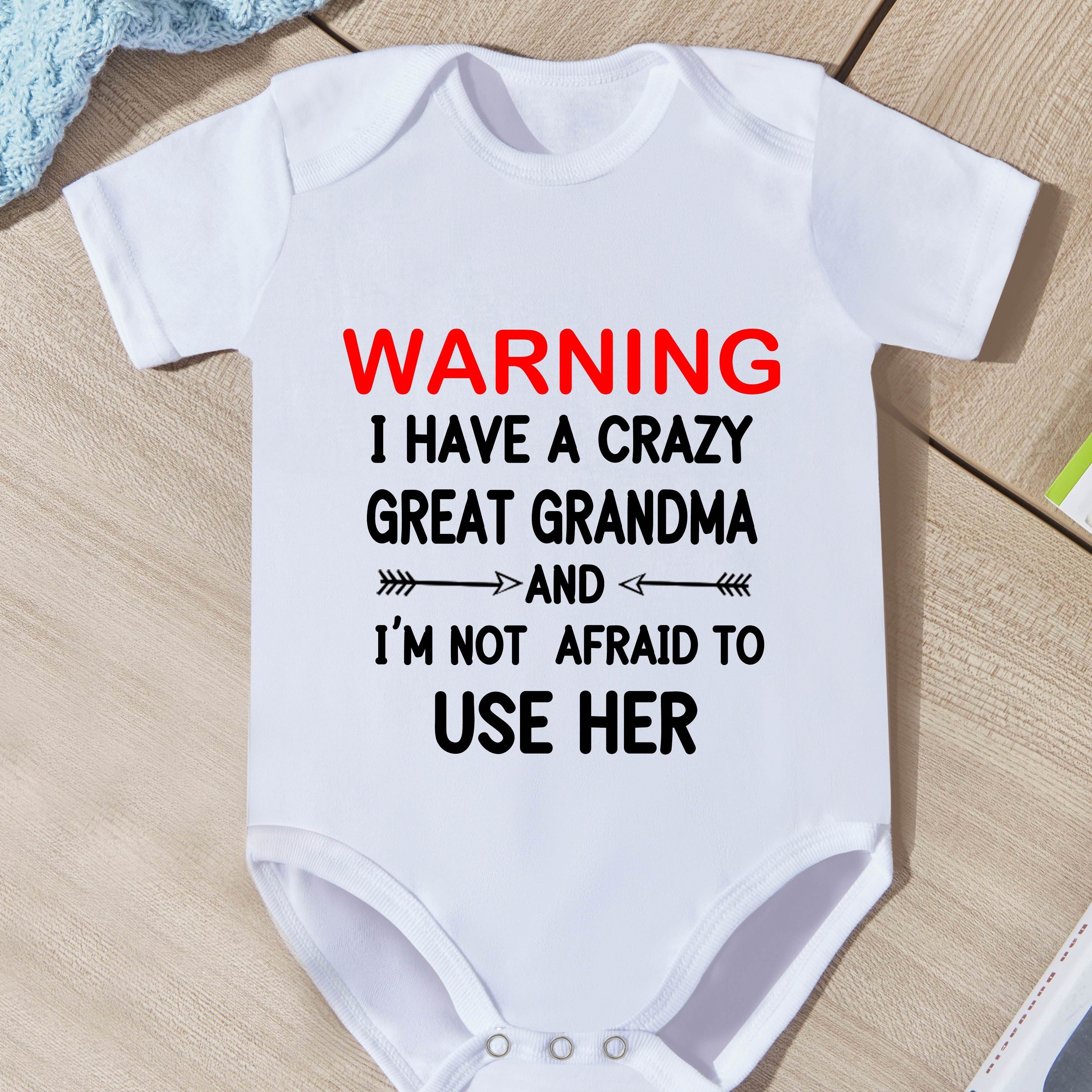 

Infant's "i Have A Crazy Great Grandma" Print Bodysuit, Casual Short Sleeve Onesie, Baby Boy's Clothing