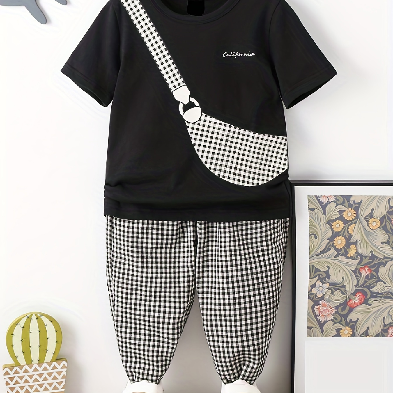 Boys Crossbody Bag Print Casual Outfit Round Neck T-shirt & Shorts Kids  Summer Clothes Sets - Temu