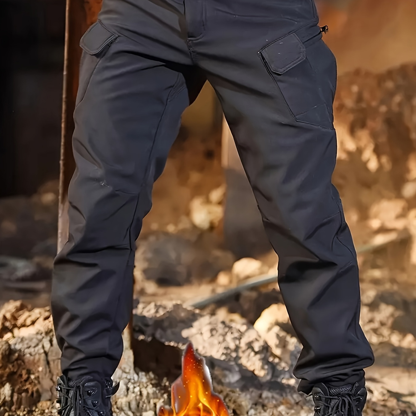 

[] Men's Winter Tactical Pants - Fleece-lined, Multi-pocket Cargo Style, & Warm, Windproof For Outdoor Work, Hiking, And Casual Wear, Gray