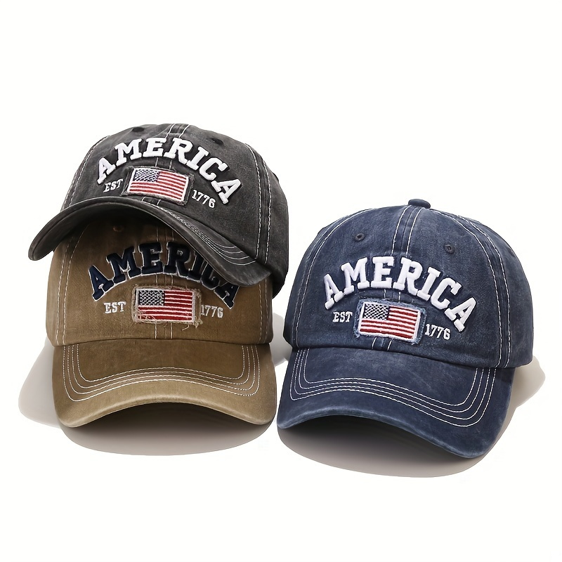 

Breathable America Letter & Flags Embroidered Casual Baseball Cap, Adjustable Distressed Washed Sunshade Trucker Hat