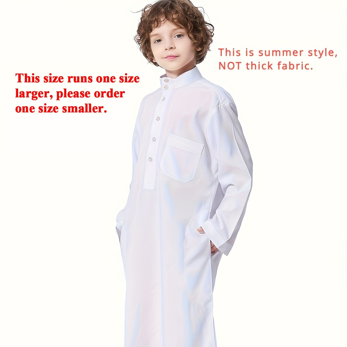 

Ramadan Boy's Kareem Long Sleeve Plain Color Band Collar Ethic Clothes Vintage Casual Middle East Dubai Jubba Thobe