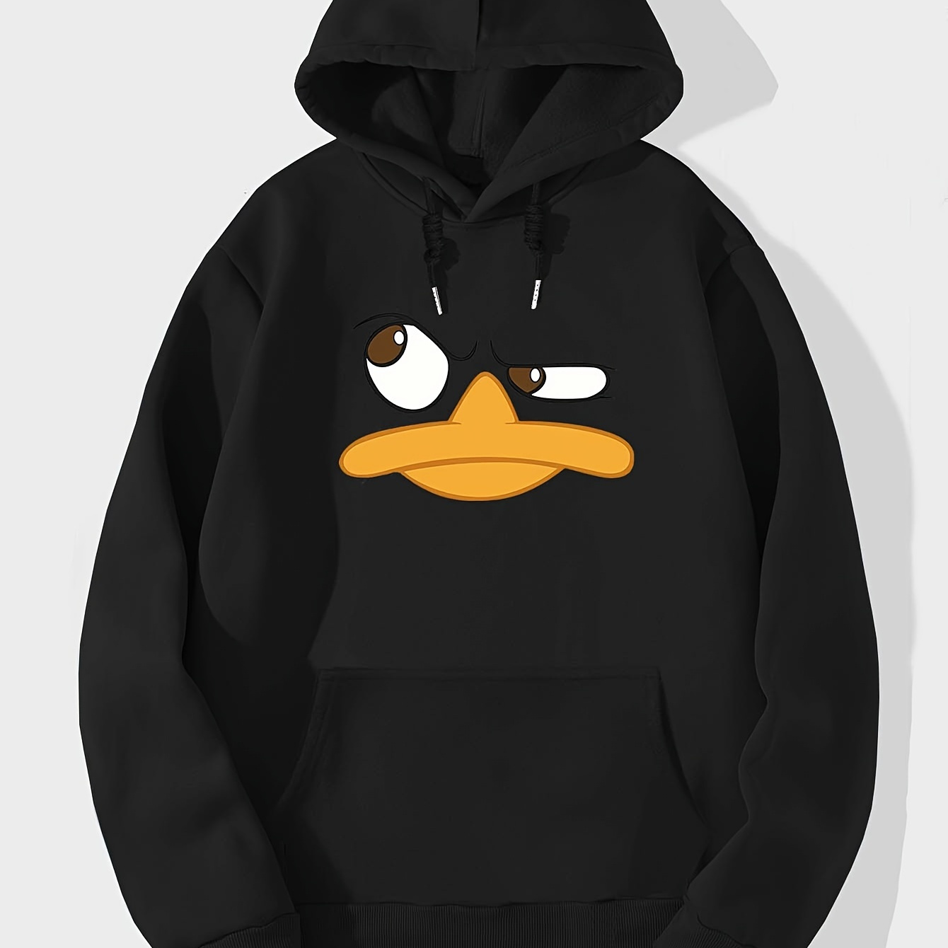 

Men's Casual Cartoon Duck Face Hoodie - Polyester Knit Fabric, Loose Fit, , With Hood, Microfiber Sweatshirt