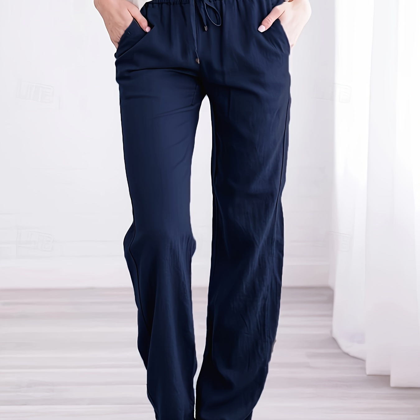 

Pantalon de femme en coton premium à cordons de serrage, 100% coton uni, taille slim pour le printemps/été/automne