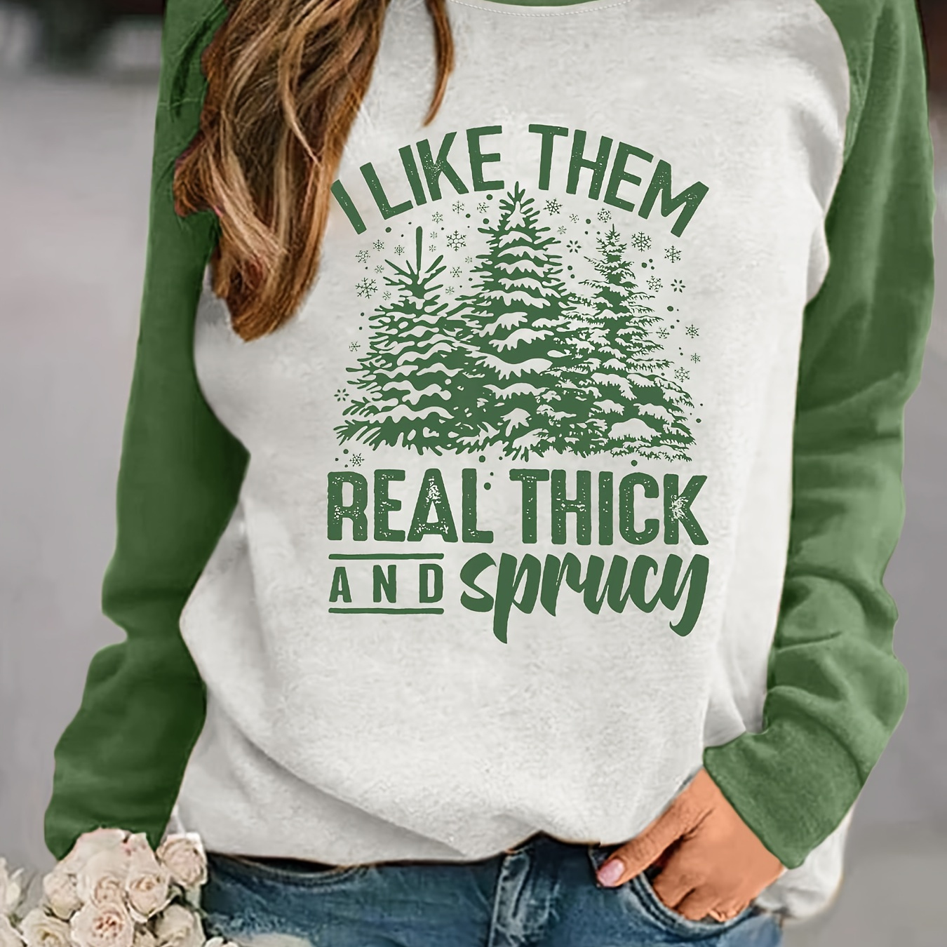 Christmas Tree & Letter Print Sweatshirt, Casual Long Sleeve Raglan Shoulder Sweatshirt, Women's Clothing