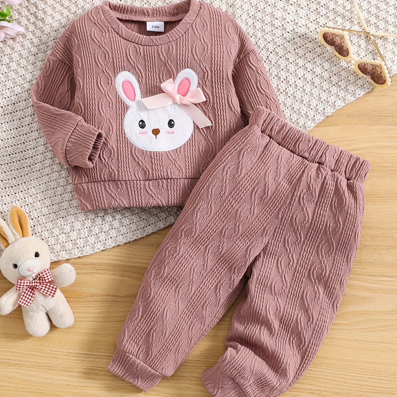 

Casual Fashion Cute Bunny Print Sweatshirt Top + All-match Trousers Set Toddler Baby Girls Casual Outfit