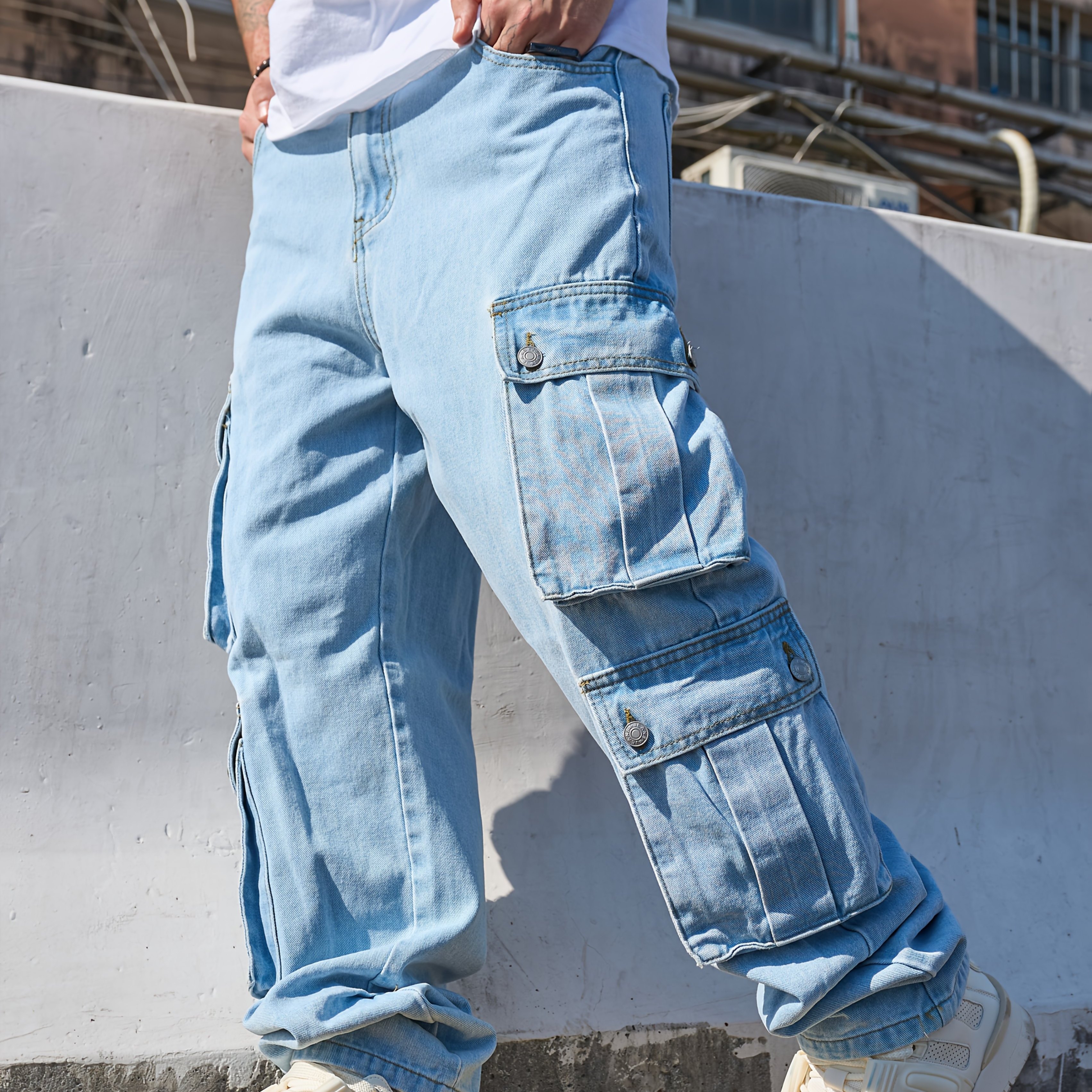 mens loose fit cargo jeans non stretch work pants multiple - Temu