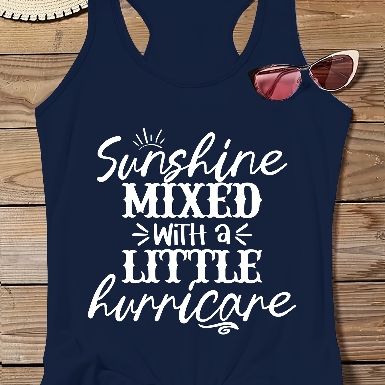 

Plus Size Sunshine Letter Print Tank Top, Casual Crew Neck Sleeveless Tank Top For Summer, Women's Plus Size clothing