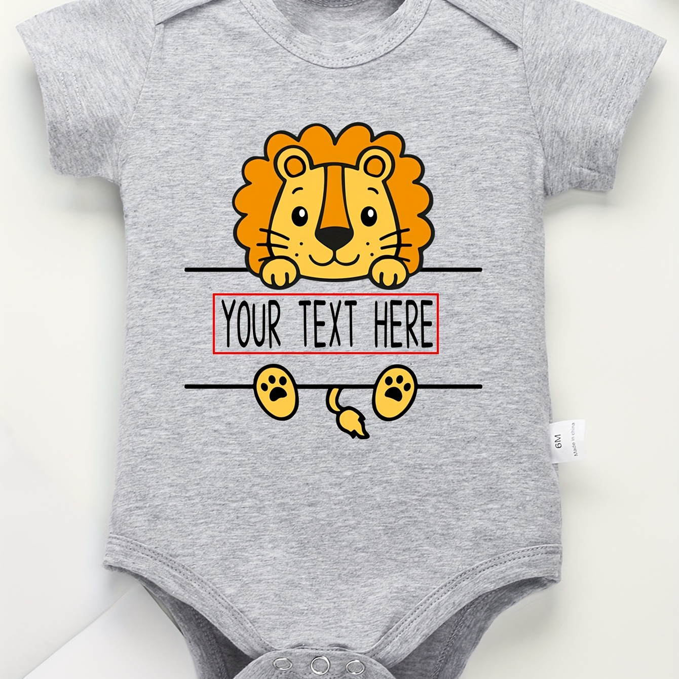 

100% Cotton - Customized Name Text Versatile Soft Baby Boys' Onesie - Carton Lion Print Short Sleeve Crew Neck Romper Summer Personalized Gift