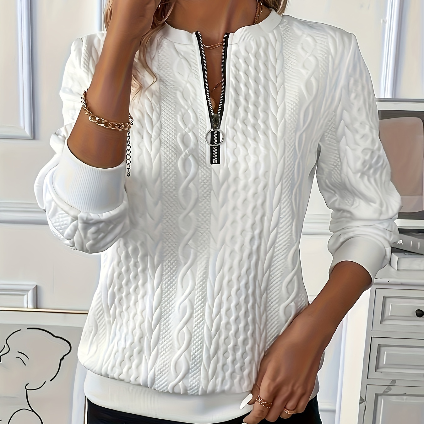 

- décontracté à col rond - Tissu tricoté % - de unie à longues - /hiver