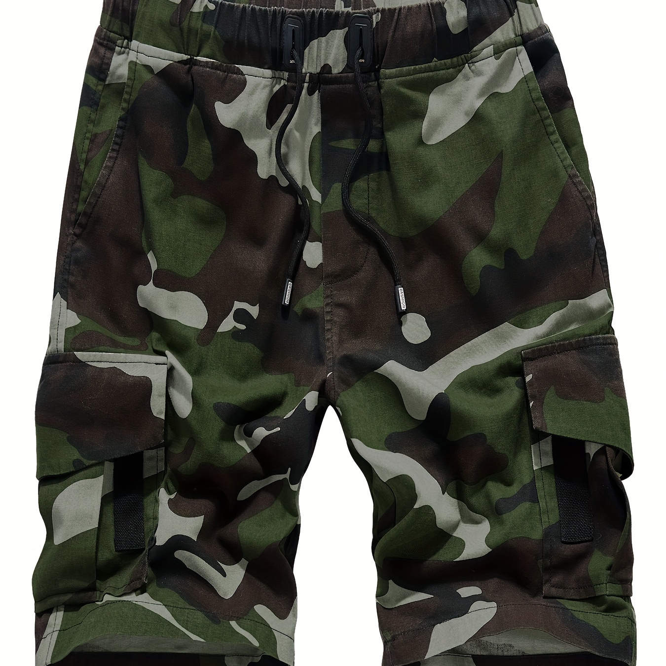 

Plus Size Men's Cotton Camo Cargo Shorts, Drawstring Pocket Shorts