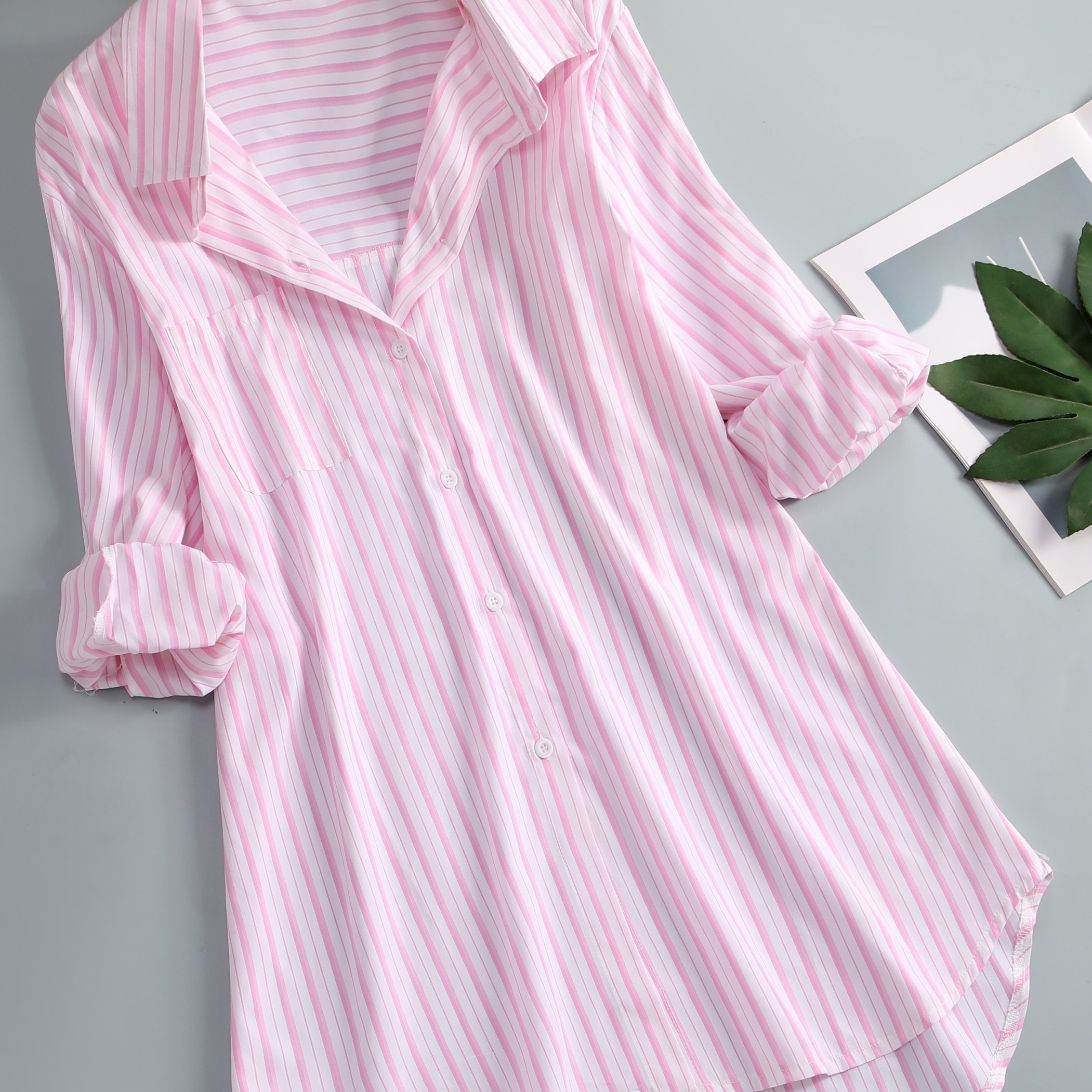 

Plus Size Striped Print Shirt, Casual Long Sleeve Button Front Shirt, Women's Plus Size clothing
