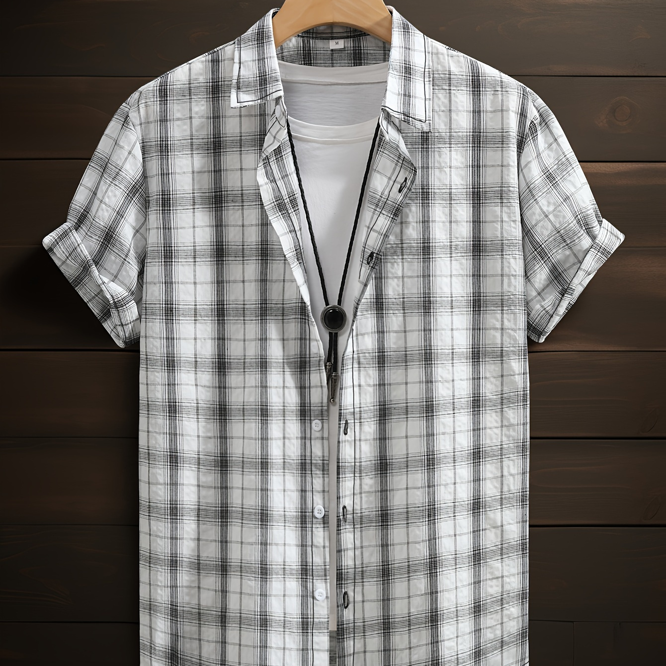 

Men's Checkered Graphic Print Shirt, Casual Lapel Button Up Short Sleeve Shirt For Summer Outdoor Activities