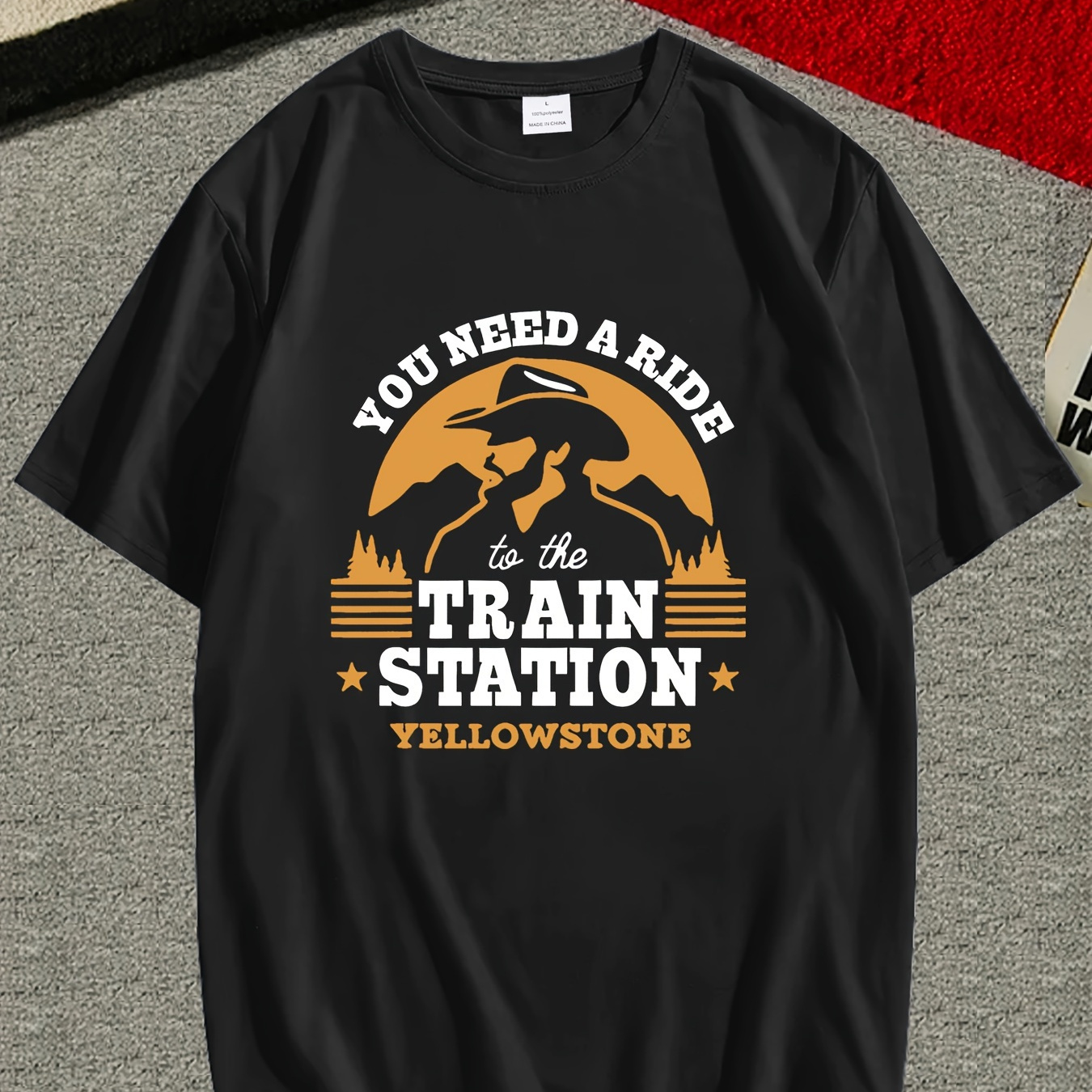 

Train Station Print Crew Neck T-shirt For Men, Casual Short Sleeve Top, Men's Clothing For Spring/summer