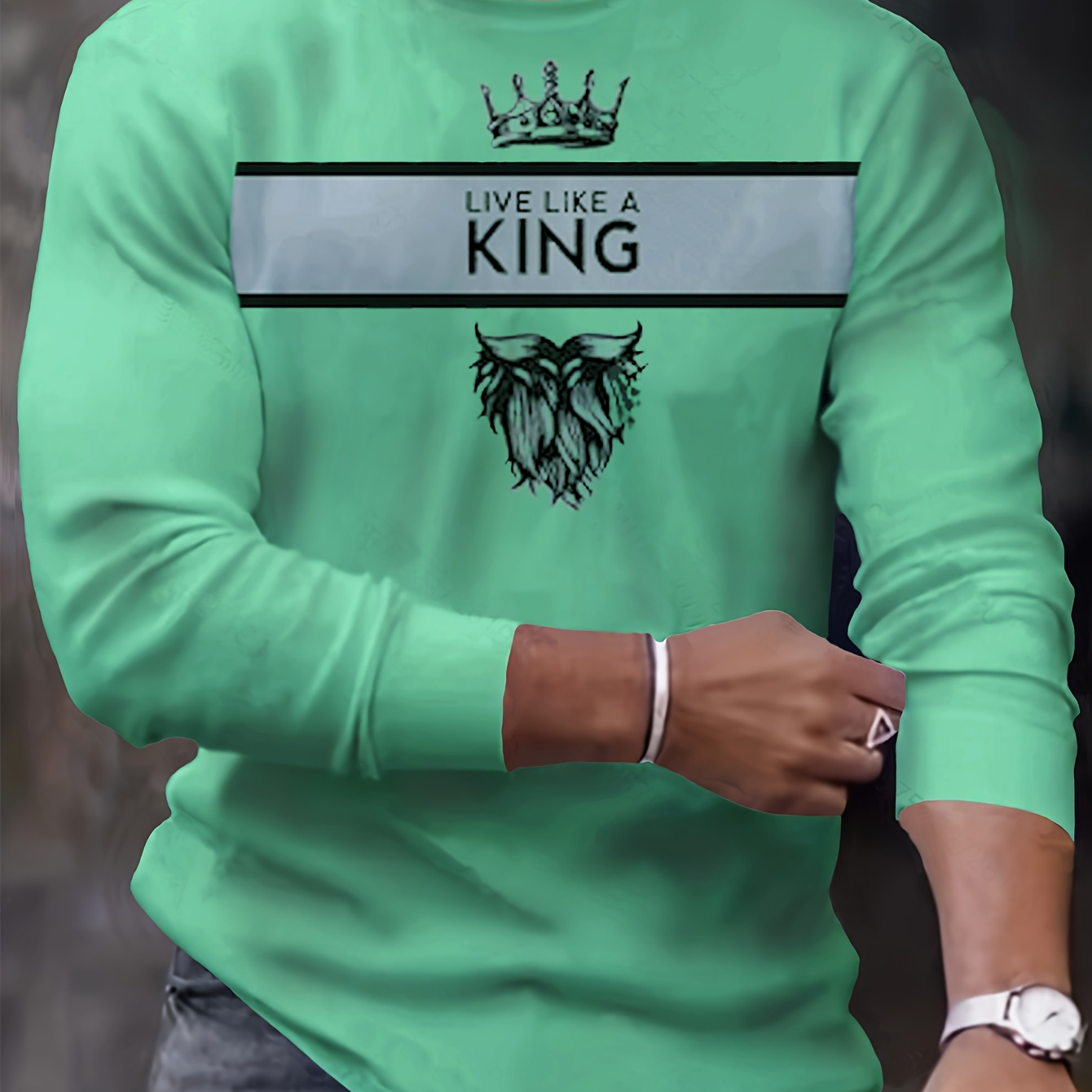 

King Print, Men's Graphic Design Crew Neck Long Sleeve Active T-shirt Tee, Casual Comfy Shirts For Spring Summer Autumn, Men's Clothing Tops