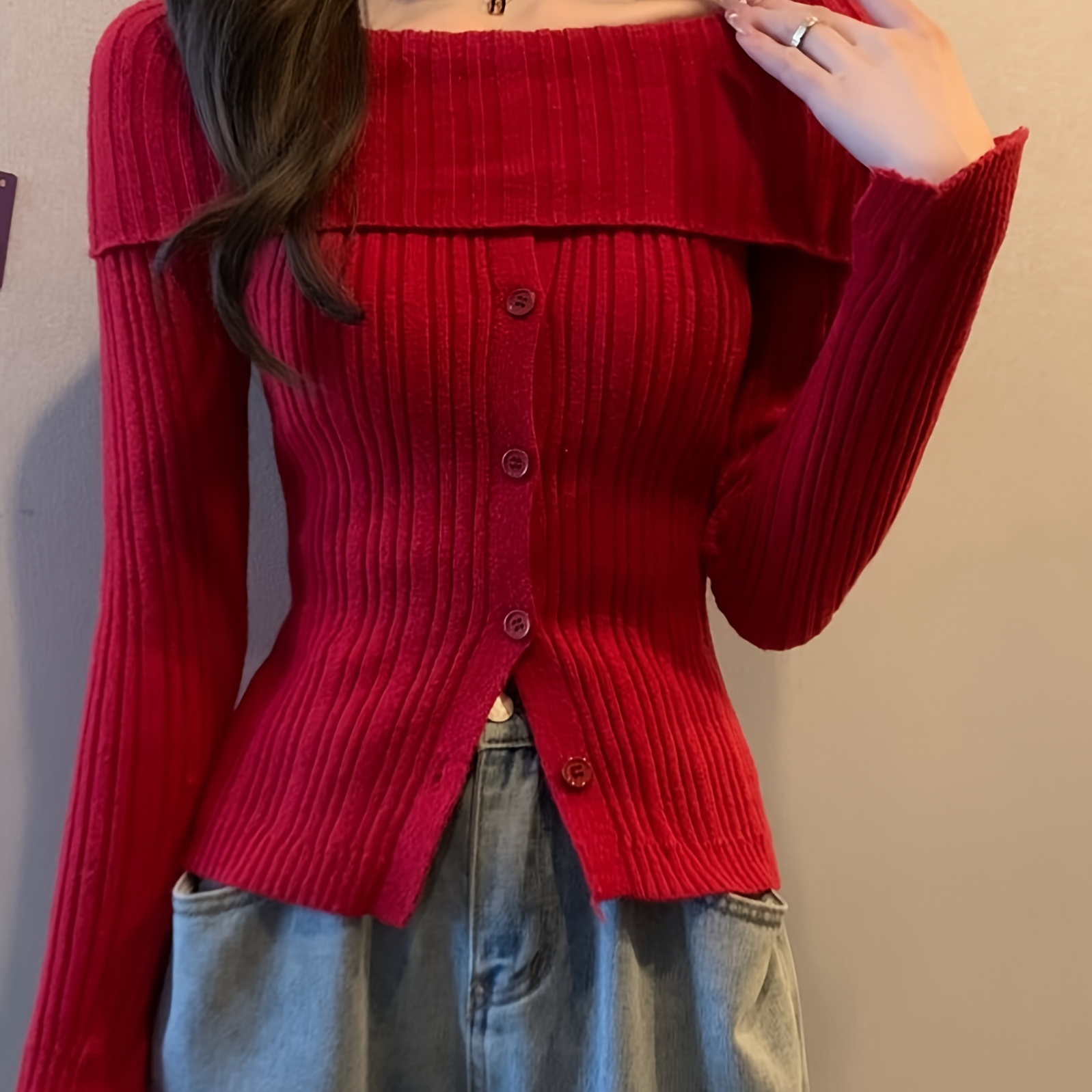 

Women's Long Sleeve Knitted , Top, /fall Basics