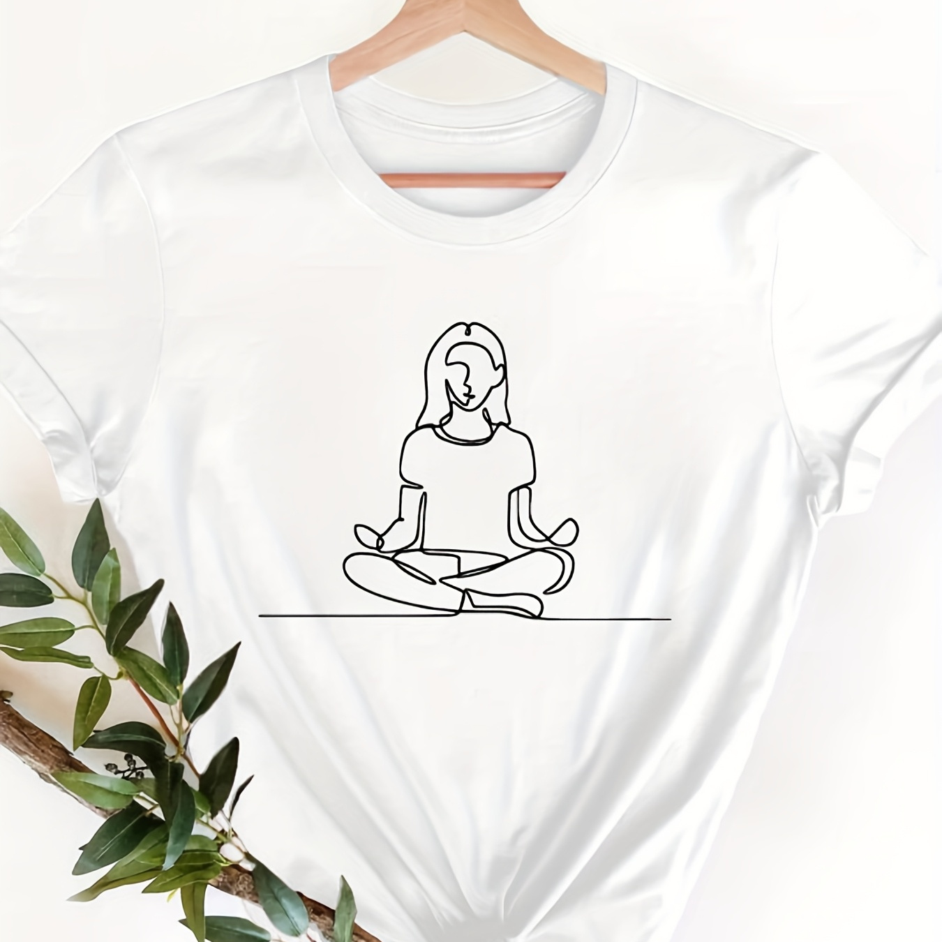 

Lightweight | Women's Yoga-inspired Graphic T-shirt, Polyester , Casual Crew Neck Tee With Meditation Print, Knit Fabric, Regular Length For All , Yoga Apparel | Minimalist Style Top | Shirt