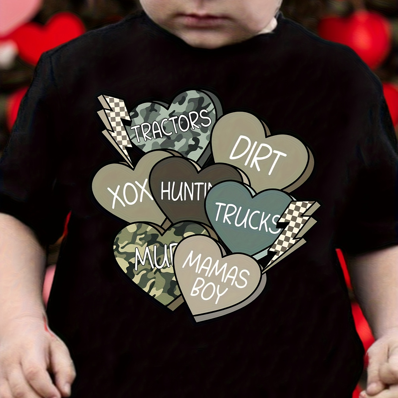 TEMU Valentine's Day Yby Boys " Trucks" Letter Heart Print Stylish Versatile T-shirt